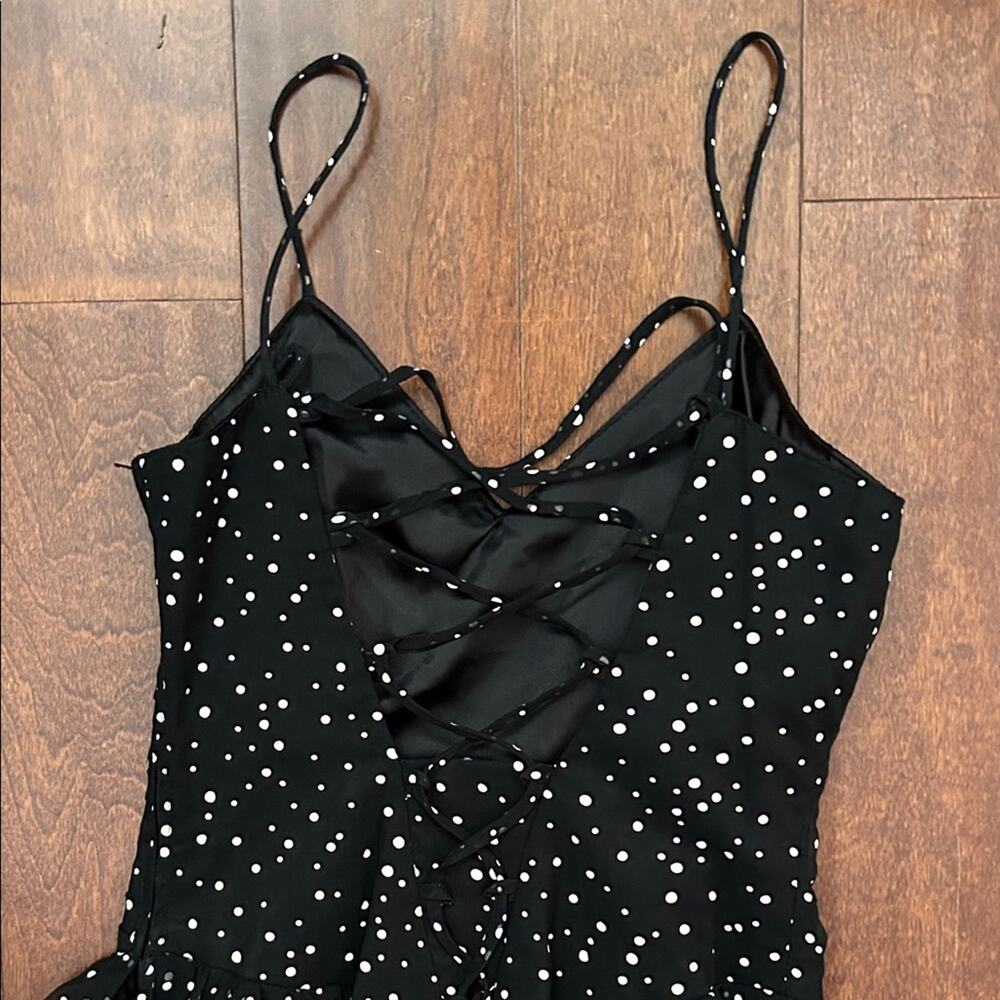 Vintage 80s New Leaf Black and White Polka Dot Dress, Strappy Back, Size XXS/XS - Picture 8 of 13